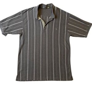 VTG Knights of Round Table Polo Mens Stripe Shirt L Grey Business Casual Dad Fit